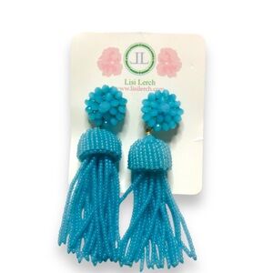 Vibrant Blue Tassel Earrings with Pom-Pom Detail